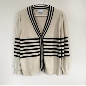 Evereve Joelle Cardigan Sweater Button Front V-neck Varsity Stripe Long Sleeve S